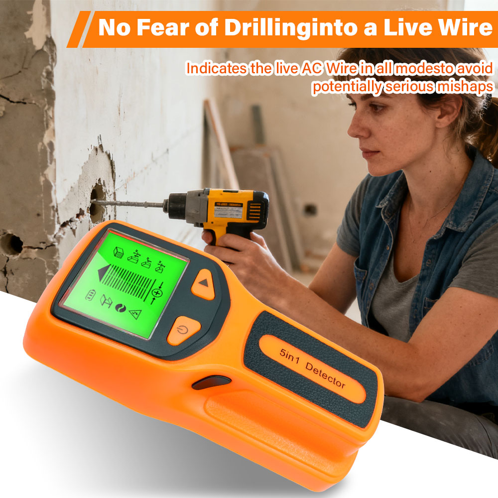 Water Leak Detector Wired - Neuer 5-in-1-Wanddetektor, tragbarer Schraubsäulendetektor, Live-AC-Kabeldetektor, Kabel,