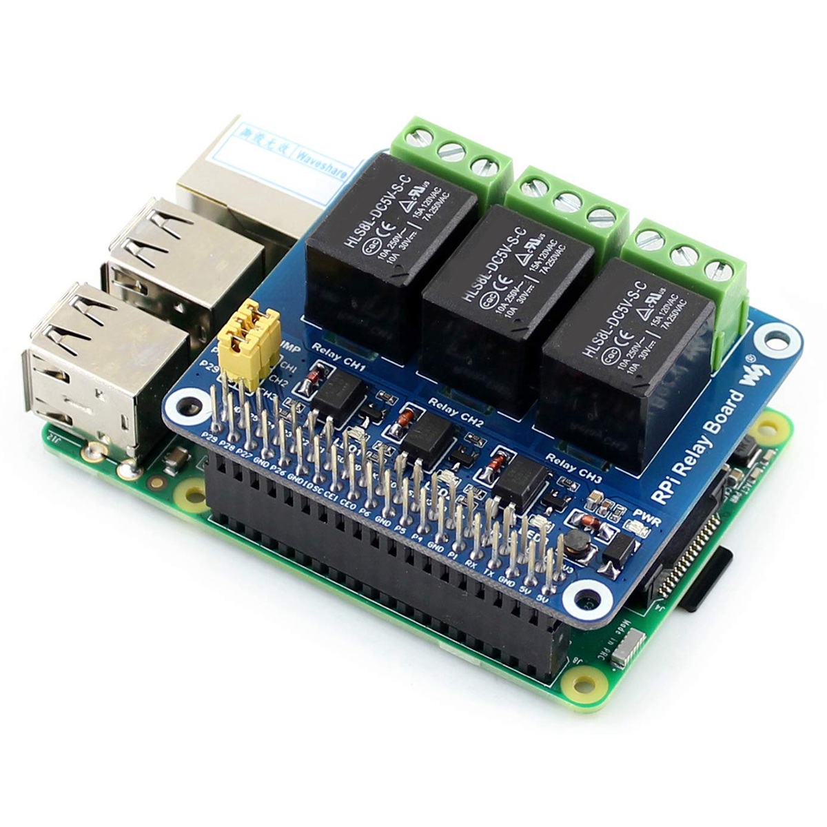 Pi Zero W Board - Waveshare 5V 3-Kanal-Relaismodul Erweiterungsplatine Breakout Shield